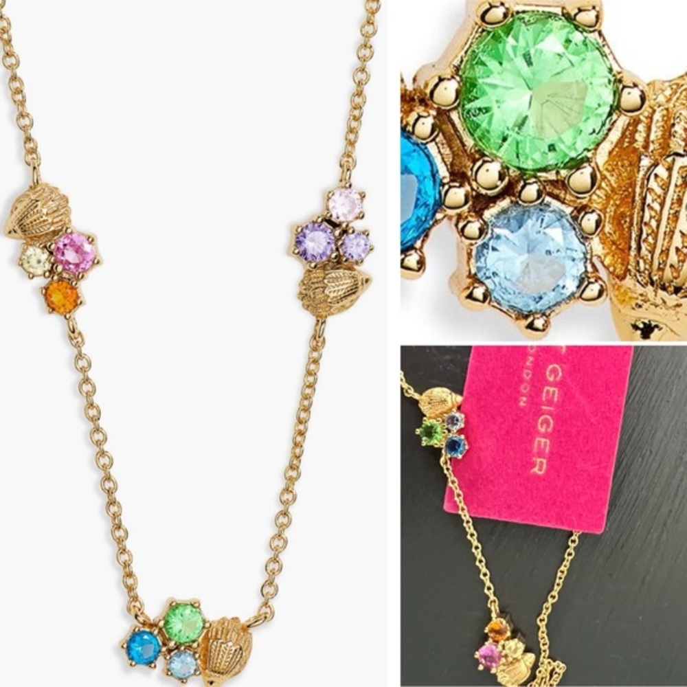 Kurt Geiger Eagle Cluster Station Necklace in Gold/ Multi NWT